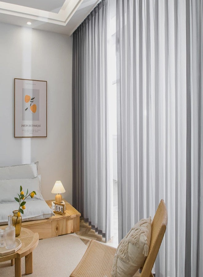 SUOUO Grey Chiffon Striped Semi Sheer Curtains for Living Room Light Filtering Solid Voile Window Drapes for Bedroom 2 Panels 84 inches Long Rod Pocket - Image 3